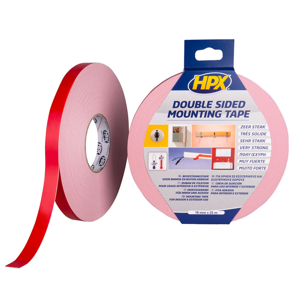 Dubbelzijdig montage / spiegeltape - 19mm x 25m - Wit