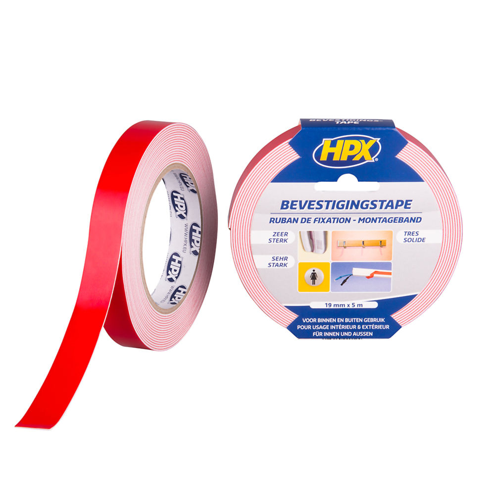 Dubbelzijdig montage / spiegeltape - 19mm x 5m - Wit