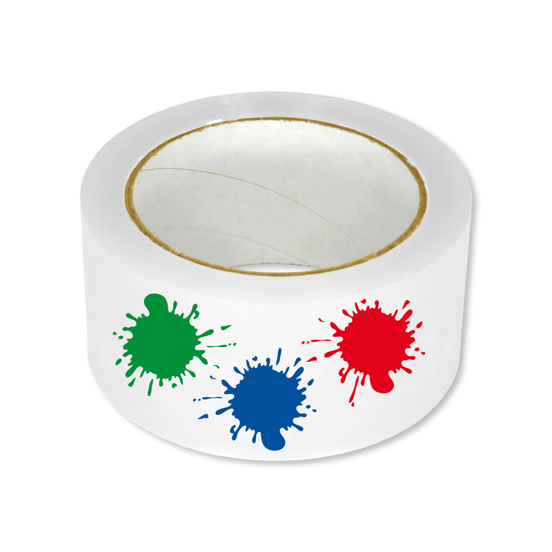 Bedrukte PP-Acryl tape 50 mm × 66 m - 3-kleuren PMS, transparant/bruin/wit